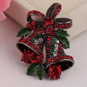 NWOT - Christmas Brooch with Red & Green Accents & Display Case
